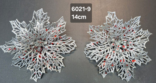 Crăciunițe decorative argintii cu sclipici - 14cm, set 2 bucăți
