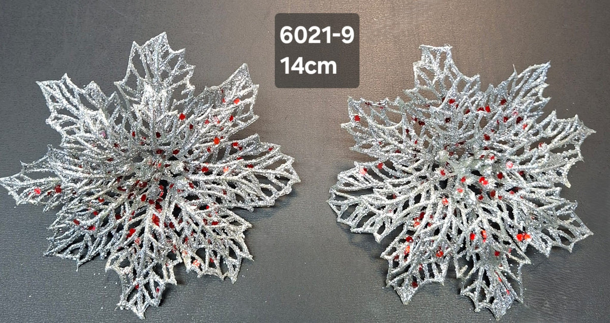 Crăciunițe decorative argintii cu sclipici - 14cm, set 2 bucăți