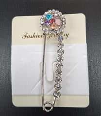 Broșe Elegante Tip Ac cu Cristale Multicolore – Accesoriu Argintiu Glamour 12/set