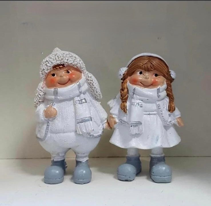 Figurine copii de iarnă – decor ceramic Crăciun 2/set 10cm
