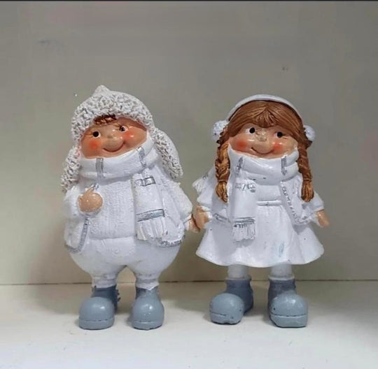 Figurine copii de iarnă – decor ceramic Crăciun 2/set 10cm