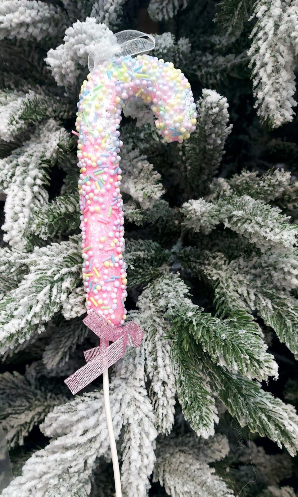 Baston decorativ Candy Land roz pastel pe băț – 25cm set 10 bucati