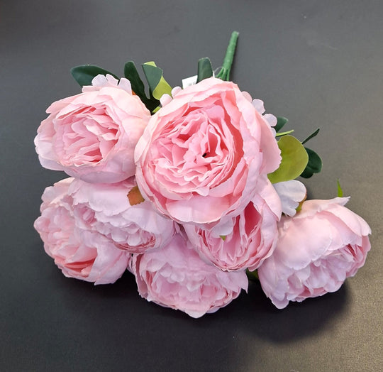 Buchet bujori artificiali roz pudrat – 7 flori, aspect natural 40cm