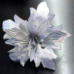 Flori Crăciun bleu-argintii cu sclipici 10/set