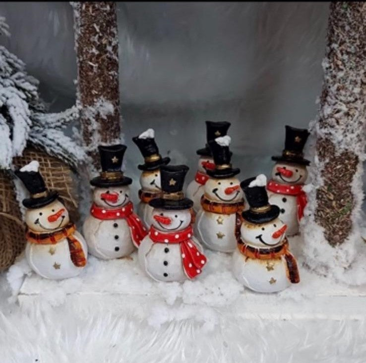 Omuleți de zăpadă – decor ceramic Crăciun 8/set 5cm