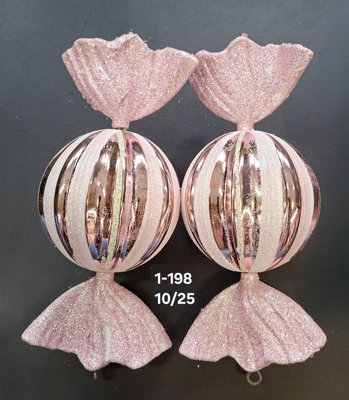 Figurine de brad bomboane sferice roz-auriu 10x25cm, set 2 buc