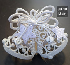 Decorațiune clopoței albi cu sclipici și stele - 12cm set 10 bucati