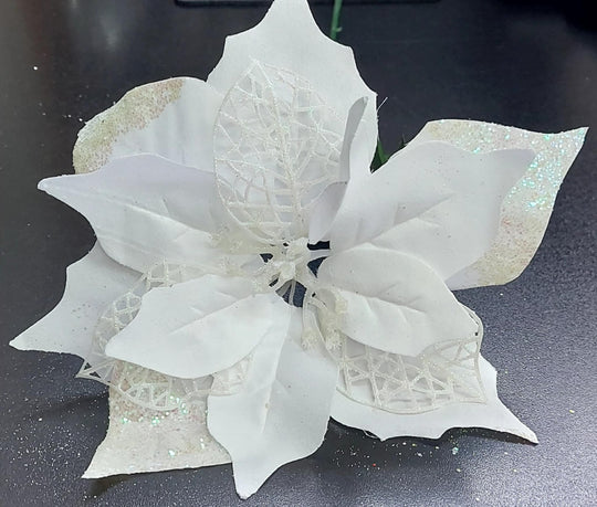 Crăciunițe artificiale albe – flori decorative elegante 24/set