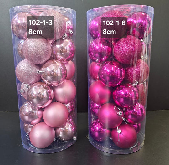 Set globuri Crăciun roz, finisaj mat, lucios și glitter – 24 buc 8cm