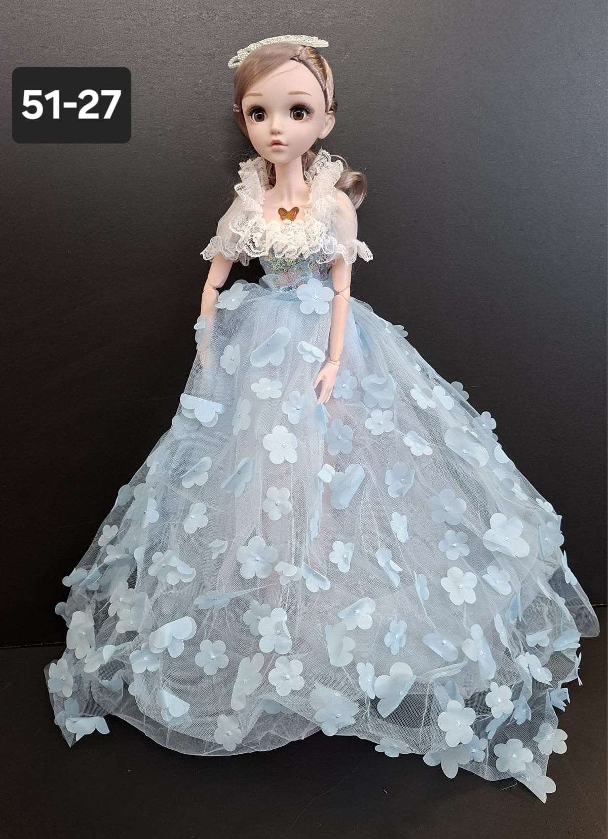 Păpușă Prințesă cu Rochie Albastră Elegantă - 60cm
