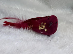 Ornament Crăciun Pasăre Bordo cu Pene și Paiete Aurii - 15cm 10/set