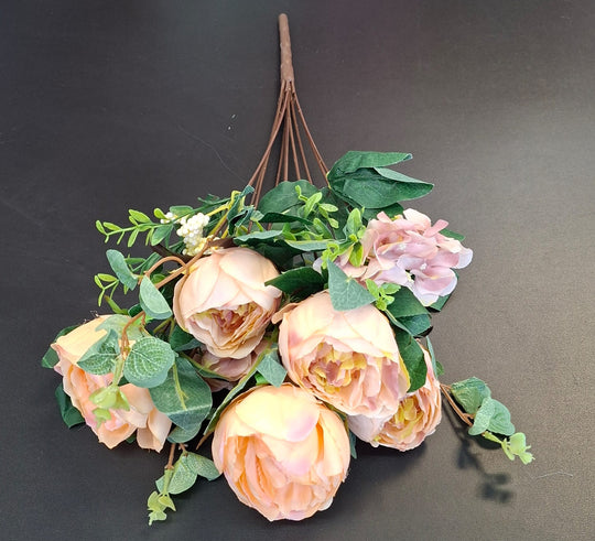 Buchet cu Bujori piersica 49cm – Flori Artificiale din Material Textil