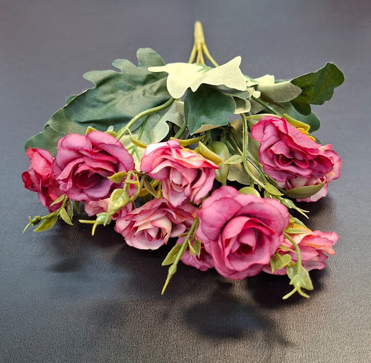 Buchet 10 trandafiri artificiali roz intens – flori decorative, 33cm