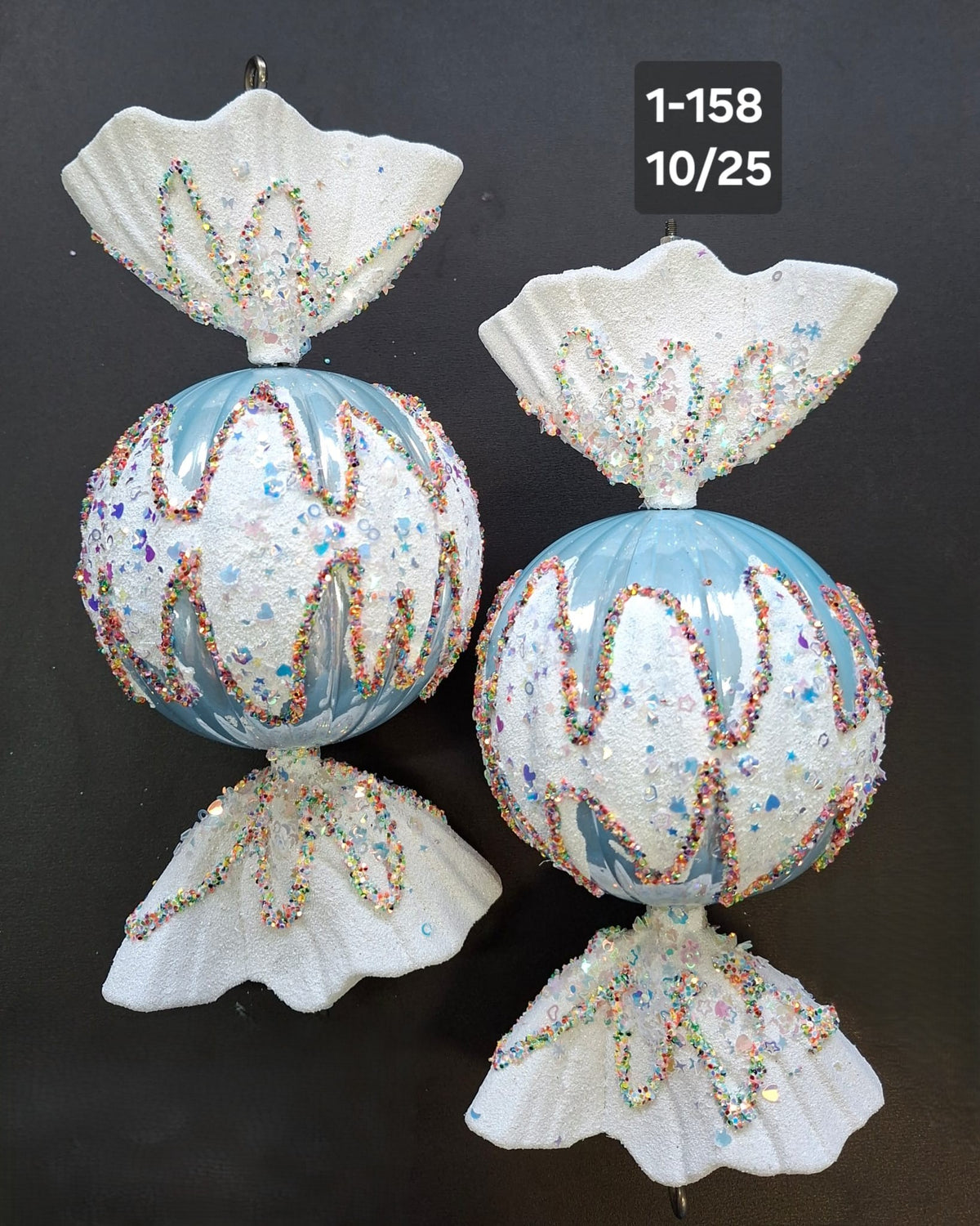 Figurine de brad bomboane plate albastru-alb 10x25cm, set 2 buc