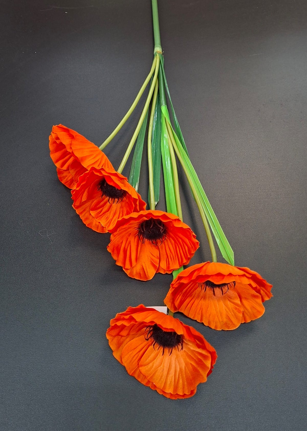 Mac artificial portocaliu, 5 flori, 95cm