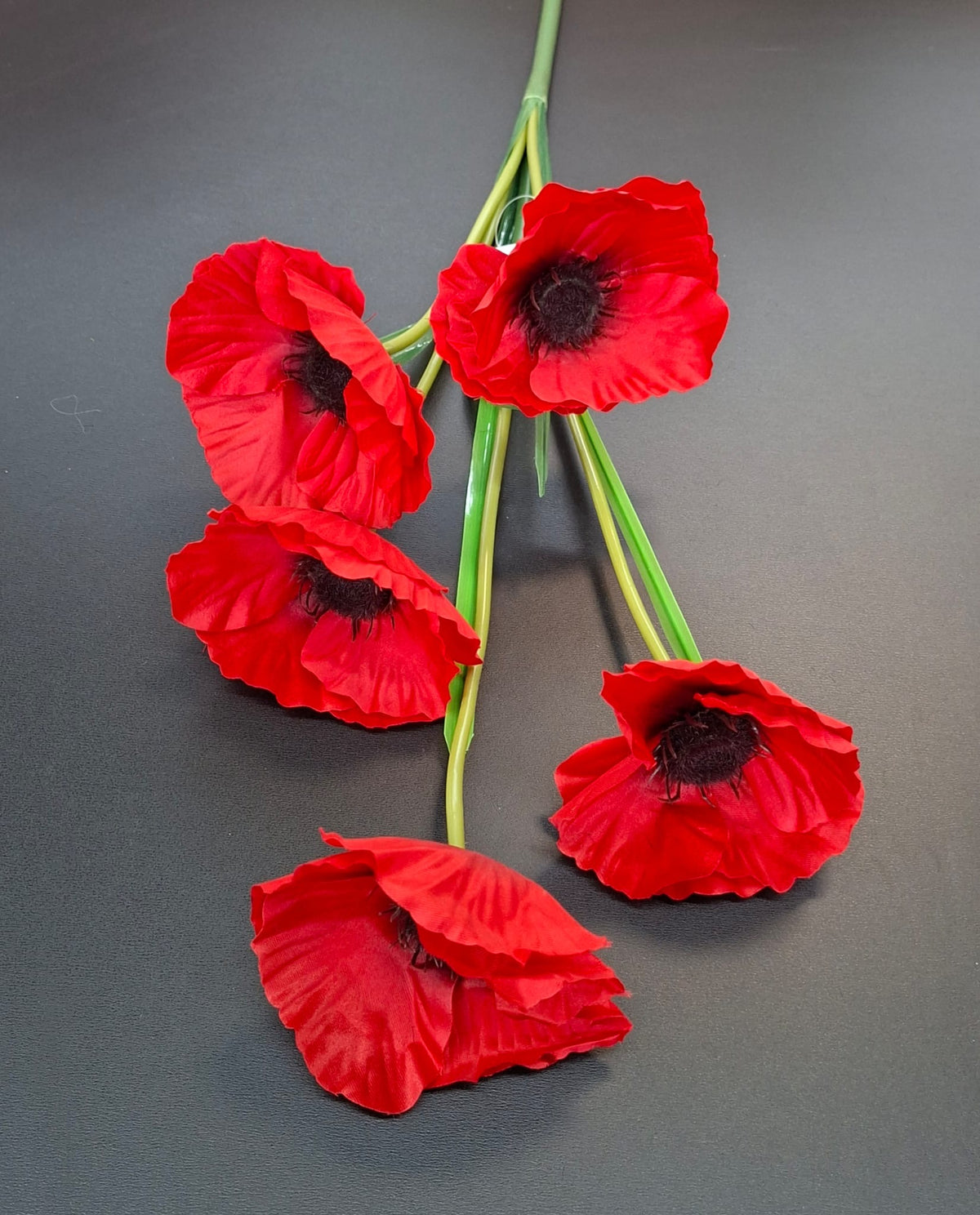 Mac artificial roșu intens cu 5 flori – 95cm