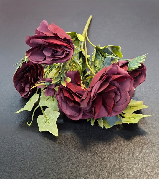 Buchet 5 trandafiri artificiali visiniu – flori decorative, 29cm