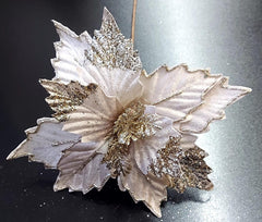 Flori Crăciun crem cu sclipici auriu - 10/set