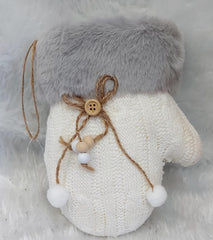 Ornament Crăciun mănușă albă tricotată cu blăniță gri și fundiță rustică - 19cm