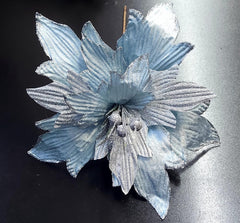 Flori Crăciun bleu și argintii cu sclipici 10/set