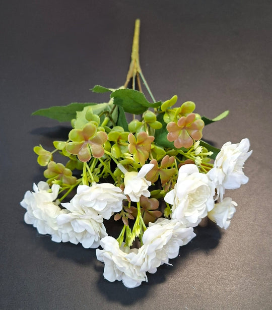 Buchet artificial flori cires ivory cu frunze verzi - 32cm
