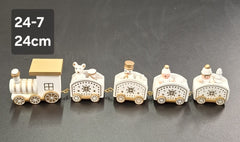 Trenuleț decorativ alb-auriu din lemn, Crăciun - 24cm