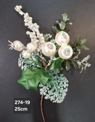 Crenguță artificială de Crăciun cu fructe și frunze verzi - 25cm 10/set