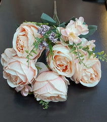 Buchet trandafiri piersica artificiali – 46cm, tije sârmă, material textil