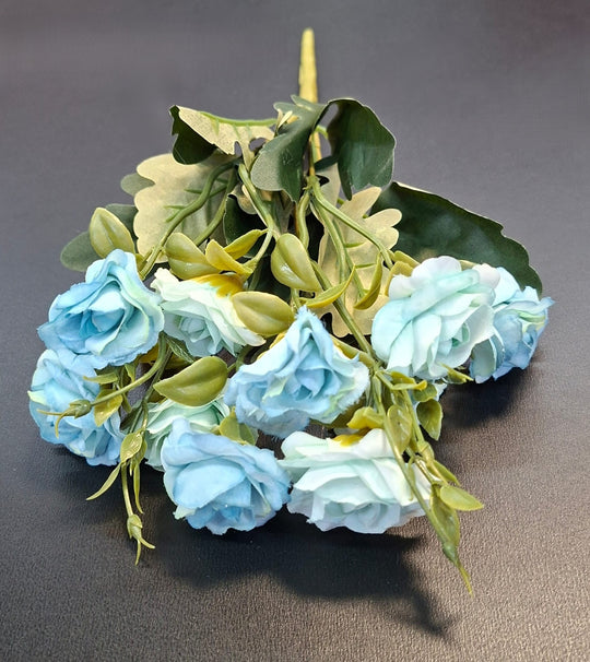 Buchet 10 trandafiri artificiali turcoaz – flori decorative, 33cm