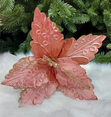 Flori Crăciun roz pudrat cu margini aurii - set 10 bucăți