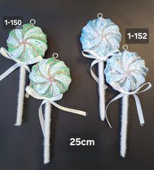 Figurine de brad acadea verde/bleu cu sclipici 25cm, set 2 buc