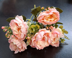 Buchet trandafiri artificiali roz 30cm – flori elegante