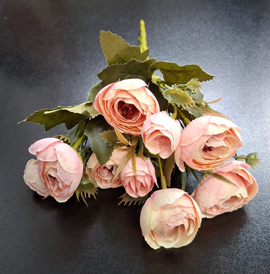 Buchet trandafiri artificiali roz pal 30cm – flori elegante