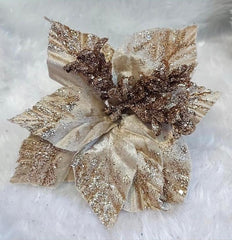 Flori Crăciun bej-aurii cu sclipici - 10/set