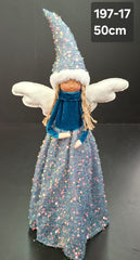 Îngeraș decorativ albastru cu paiete și aripi pufoase - 50cm