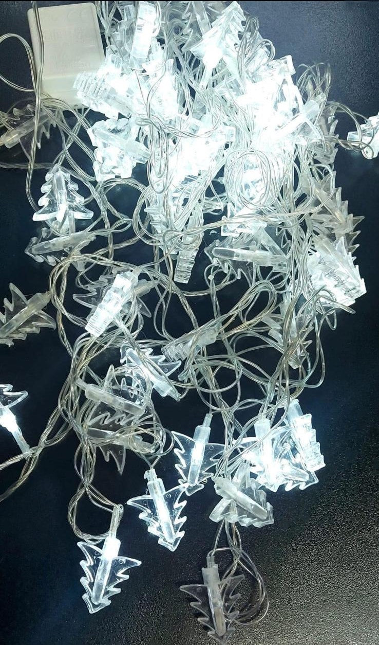 Instalație Luminoasă de Crăciun cu Brăduți, 20 LED-uri, 4 Metri – Multicolor / Galben Cald / Alb Rece