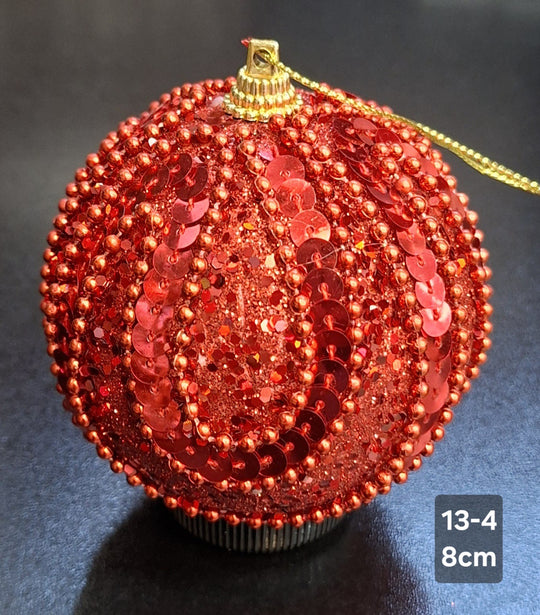 Glob de Crăciun Roșu cu Paiete și Mărgele Decorative - 8cm
