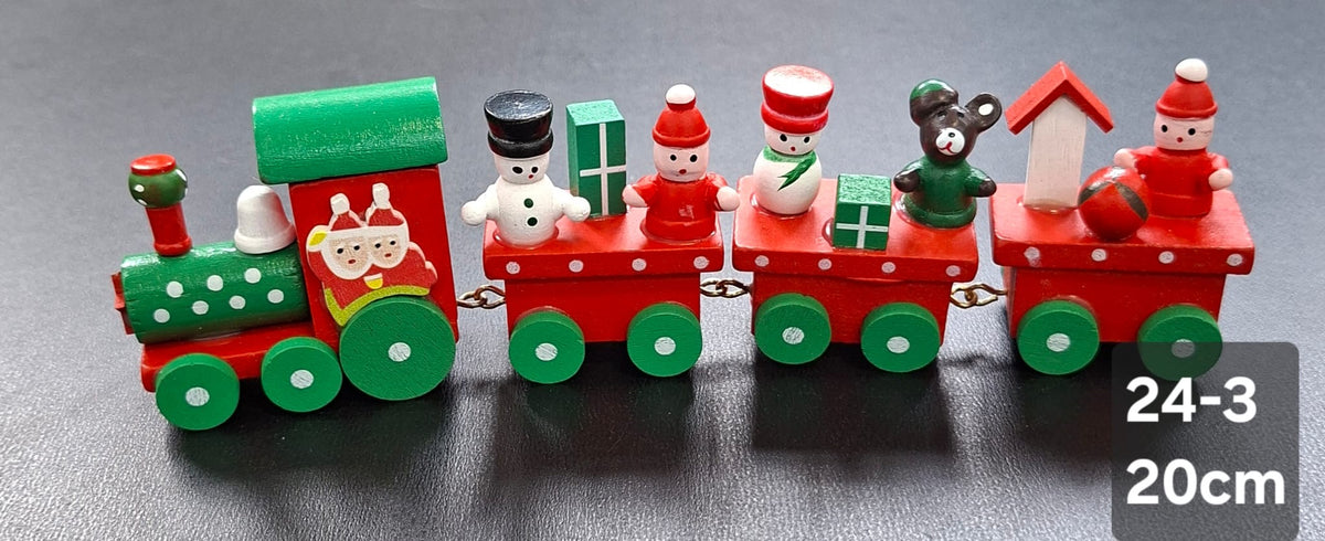Trenuleț Crăciun din lemn roșu-verde - 20cm