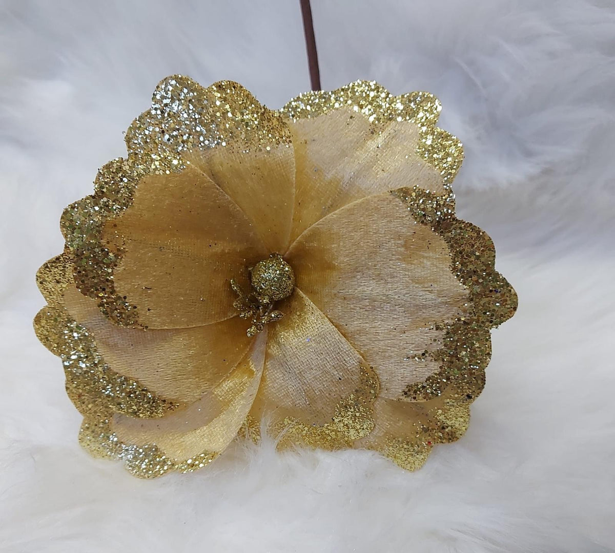 Flori Crăciun aurii cu margine sclipici aurie 10/set