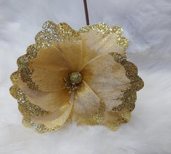 Flori Crăciun aurii cu margine sclipici aurie 10/set