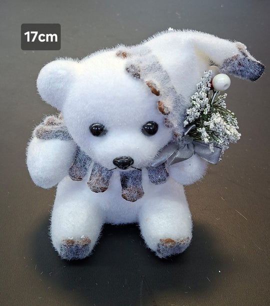Decoratiune Urs polar alb cu căciulă, 17cm – set 5 bucăți