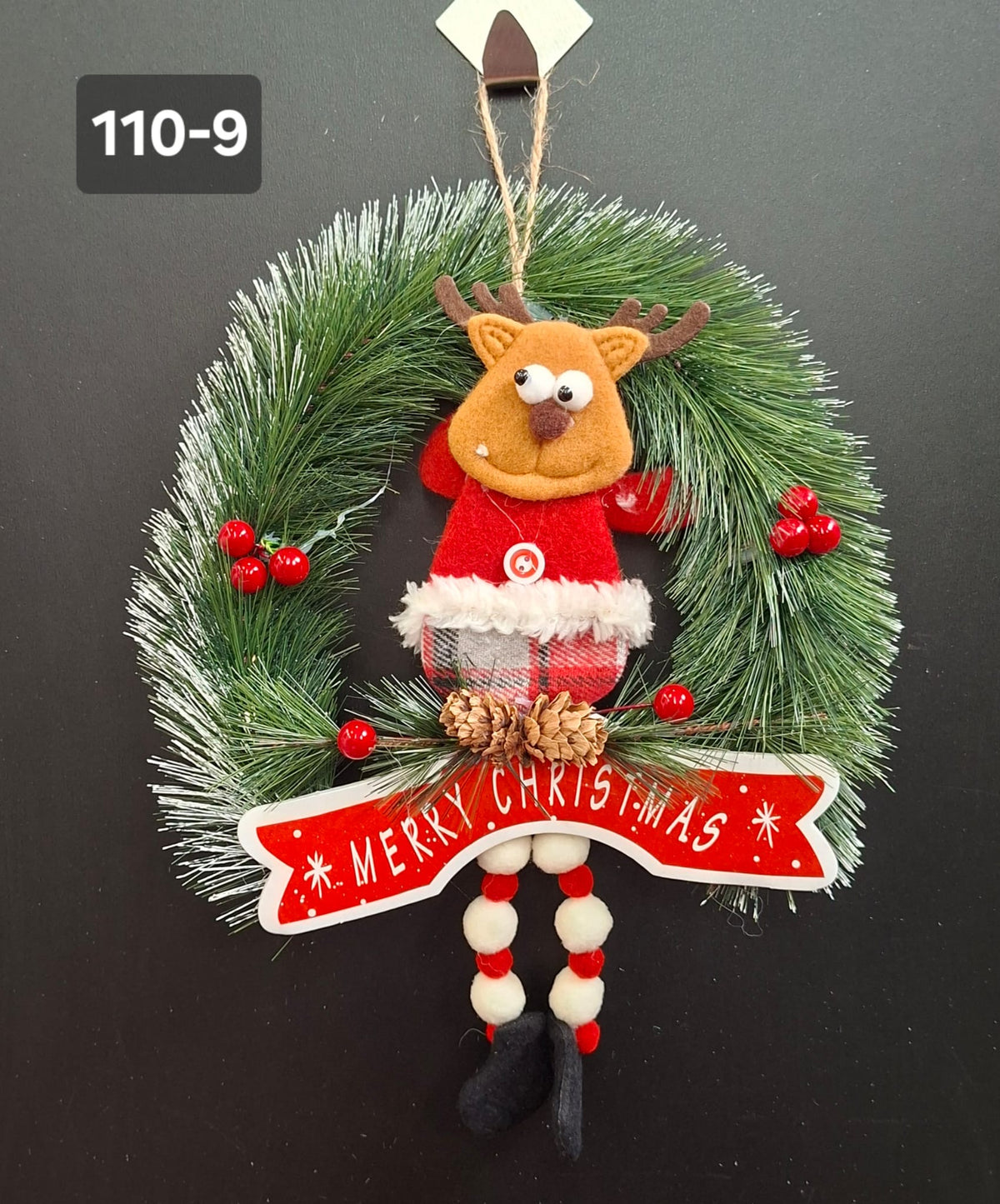 Coroniță Crăciun cu ren decorativ și mesaj „Merry Christmas” - 25cm