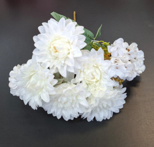 Buchet artificial dalii albe, 6 flori, 44cm