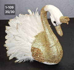 Lebădă Decorativă Mare Alb-Auriu cu Pene - 45x30x31cm