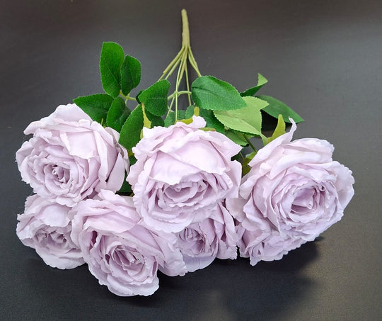 Buchet artificial cu trandafiri lila 6 flori – 46cm