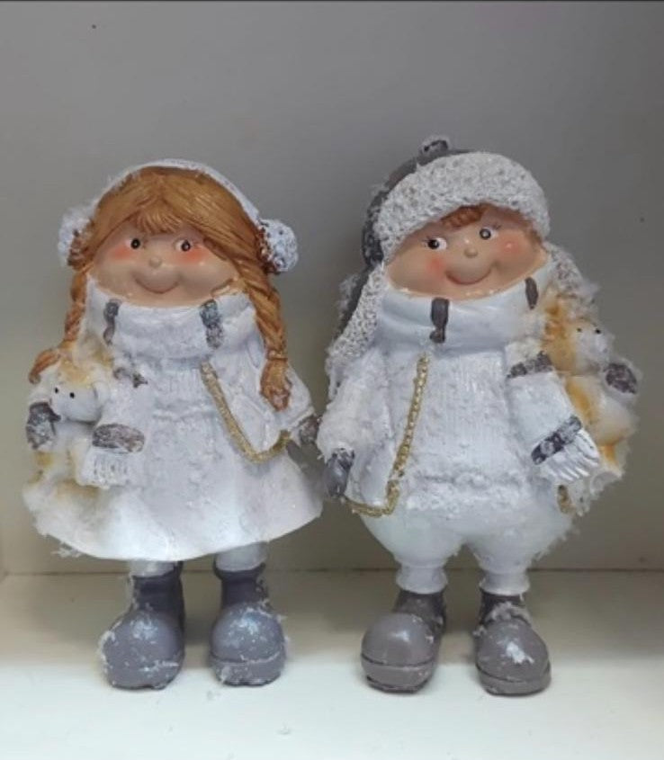 Figurine copii de iarnă – decor ceramic Crăciun 2/set 15cm