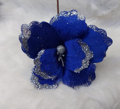 Flori Crăciun albastre cu margine argintie 10/set