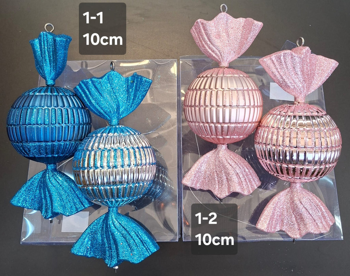Set 2 bomboane ornamentale pentru brad, 25cm — Albastru sau Roz