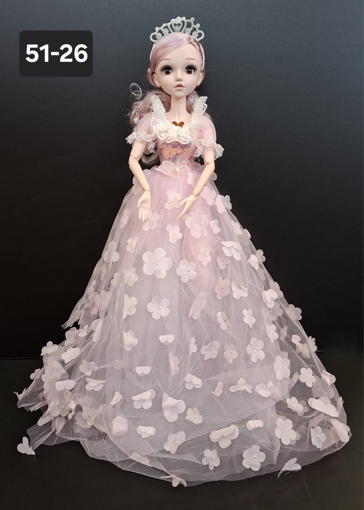 Păpușă Prințesă Articulată cu Rochie Roz Pudrat - 60cm