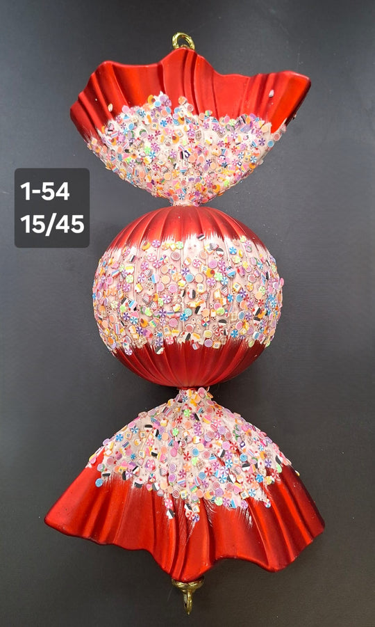 Figurine de brad bomboană sferică roșie cu decor dulce 15x45cm